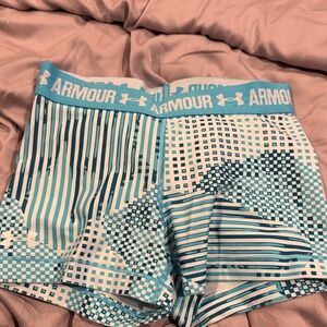 Under Armour Women's Teal and White Patterned Athletic Shorts